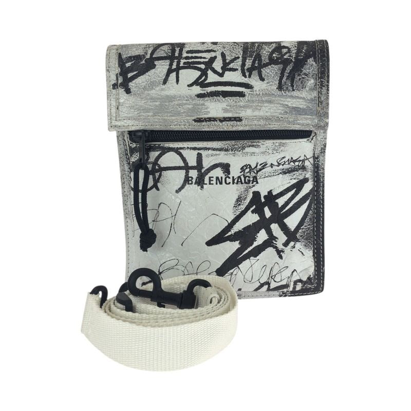 Balenciaga Graffiti Explorer White Black Leather Shoulder Bag Pochette