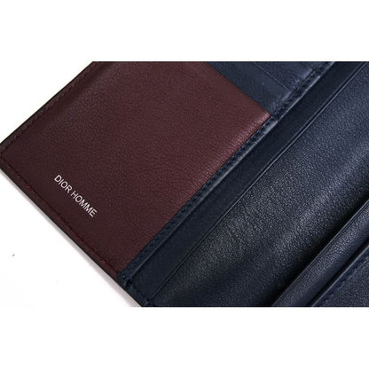 Dior Homme Long Wallet Men Leather Navy Blue CD Logo with Coin — view 7
