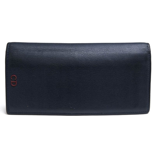 Dior Homme Long Wallet Men Leather Navy Blue CD Logo with Coin