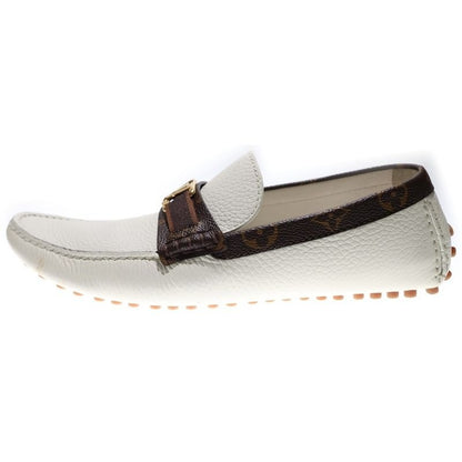 Louis Vuitton Monogram Logo Leather Loafers Driving Shoes White Brown