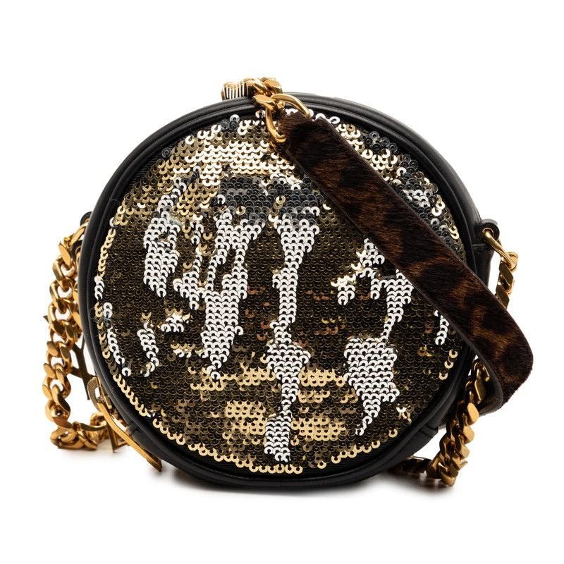 Saint Laurent Cassandra Crossbody Chain Shoulder Bag Black Gold Leather Sequin