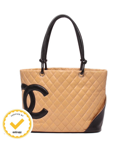 Chanel Tote Shoulder Bag Silver Cambon Line CC Logo Calfskin