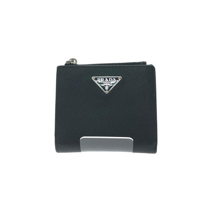 Prada Bifold Wallet Saffiano Triangle Compact Black