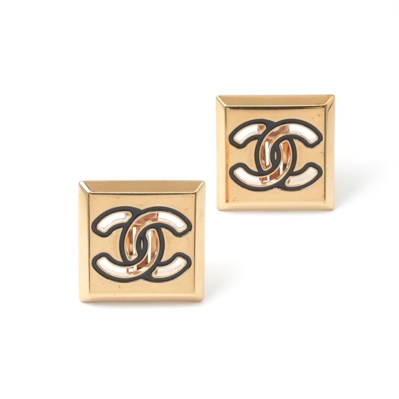Chanel Earrings Gold Black CC Logo