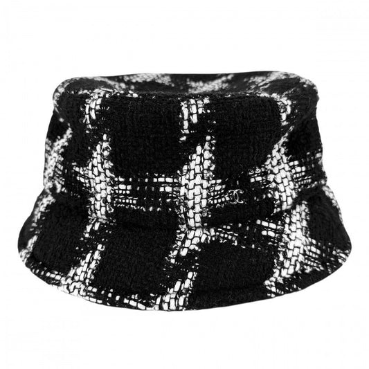 Chanel Hat Tweed Bucket Hat CC Logo M Black White