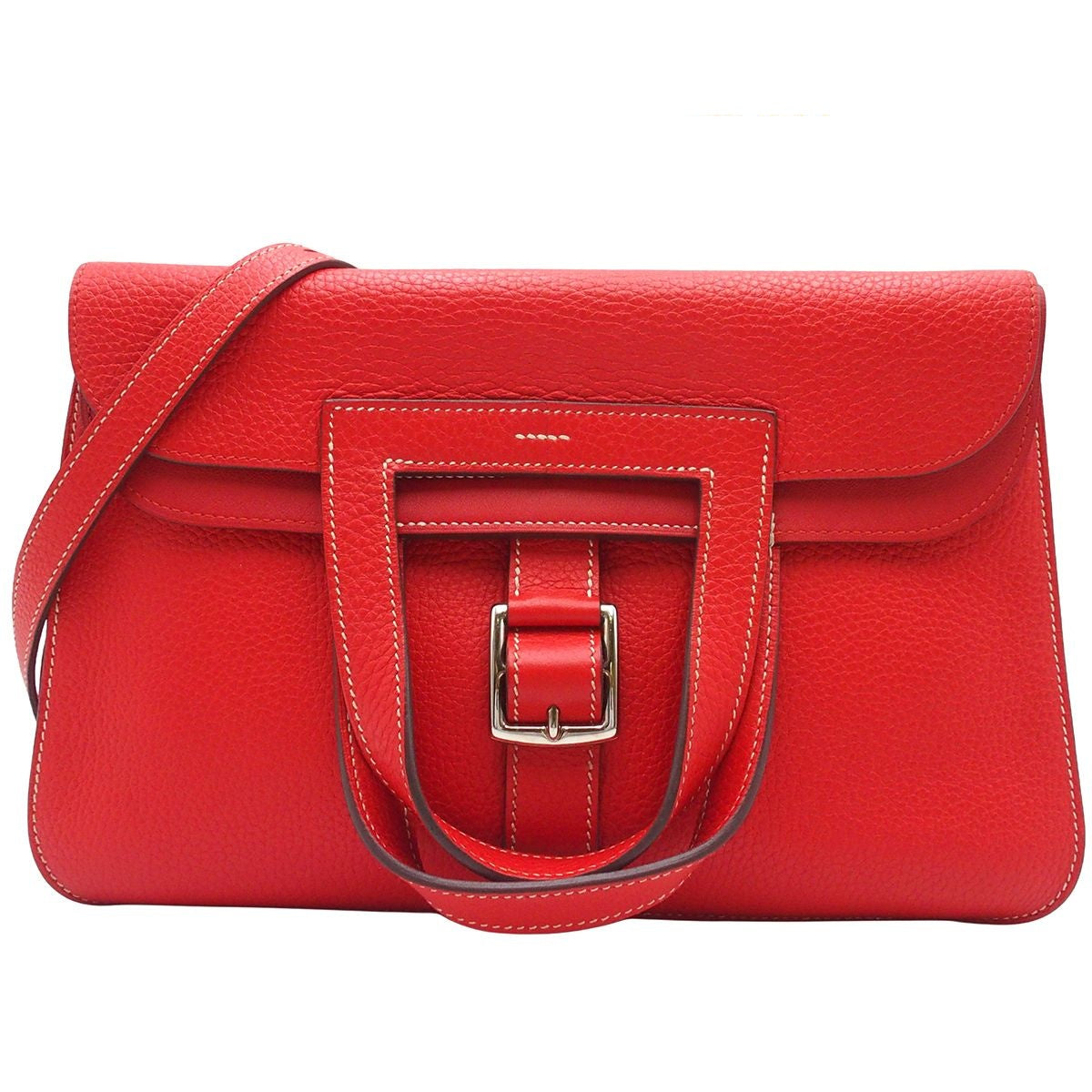 Hermes Halzan 31 Rouge Tomato Silver Taurillon Clemence 2-Way Shoulder Bag