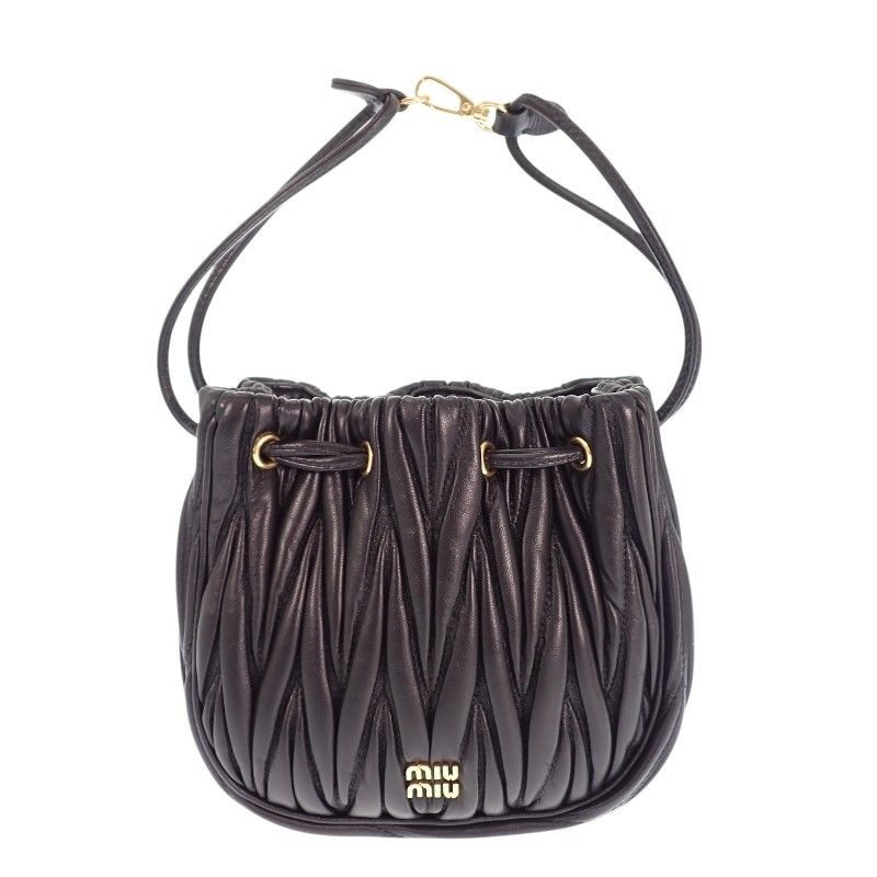 Miu Miu Miu Matelasse Pouch Drawstring Purse Lambskin Black Gold