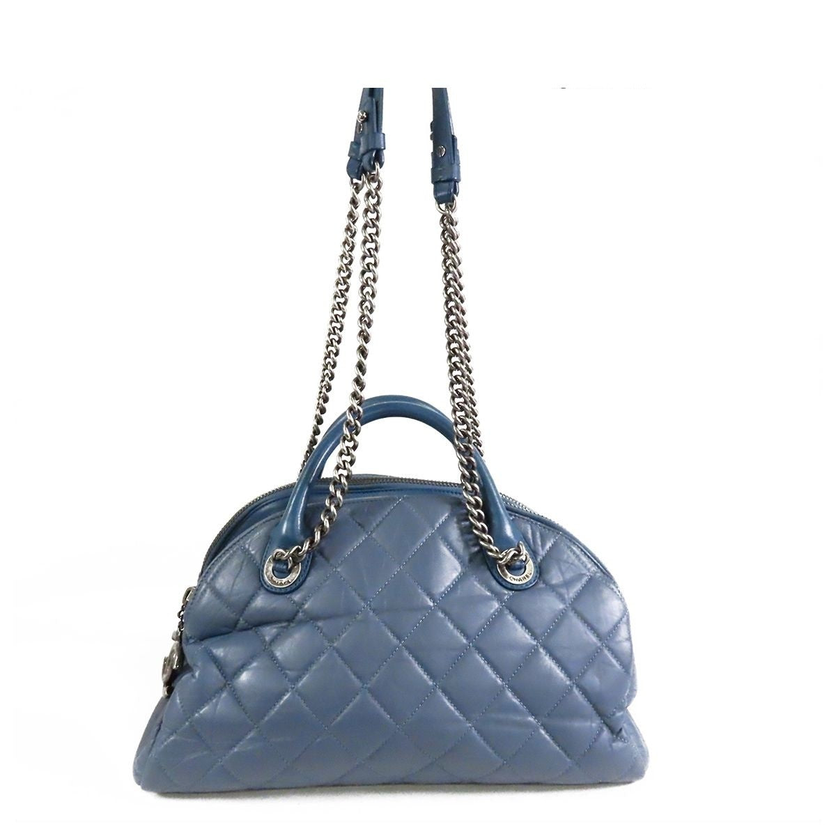 Chanel Bowling Bag Pale Blue Silver Calfskin 2-Way