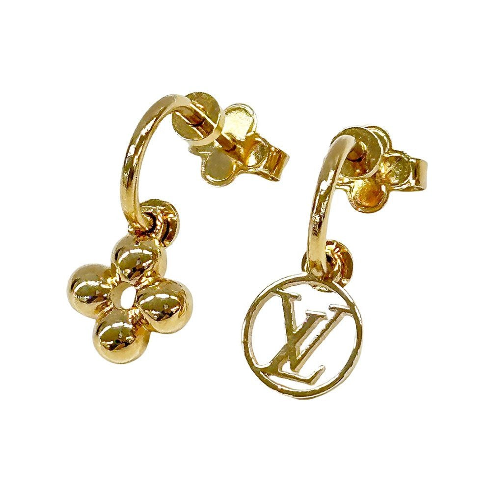 Louis Vuitton Earrings Blooming Gold Logo Feminine