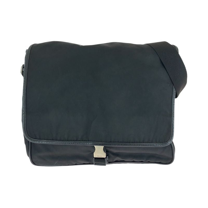 Prada Tessuto Triangle Logo Plate Black Silver Hardware V166 Shoulder Bag
