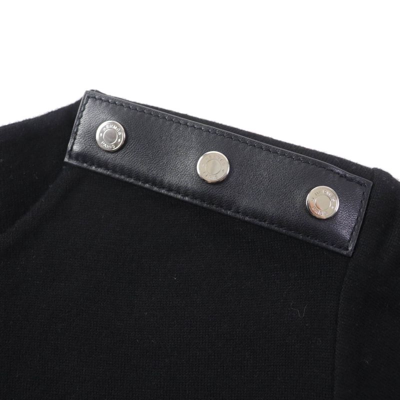 Hermes Serie Hardware Short Sleeve Knit Dress With Buttons Leather Black 36