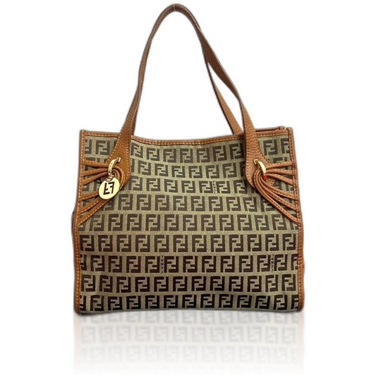 Fendi Zucchino FF Pattern Logo Canvas Leather
