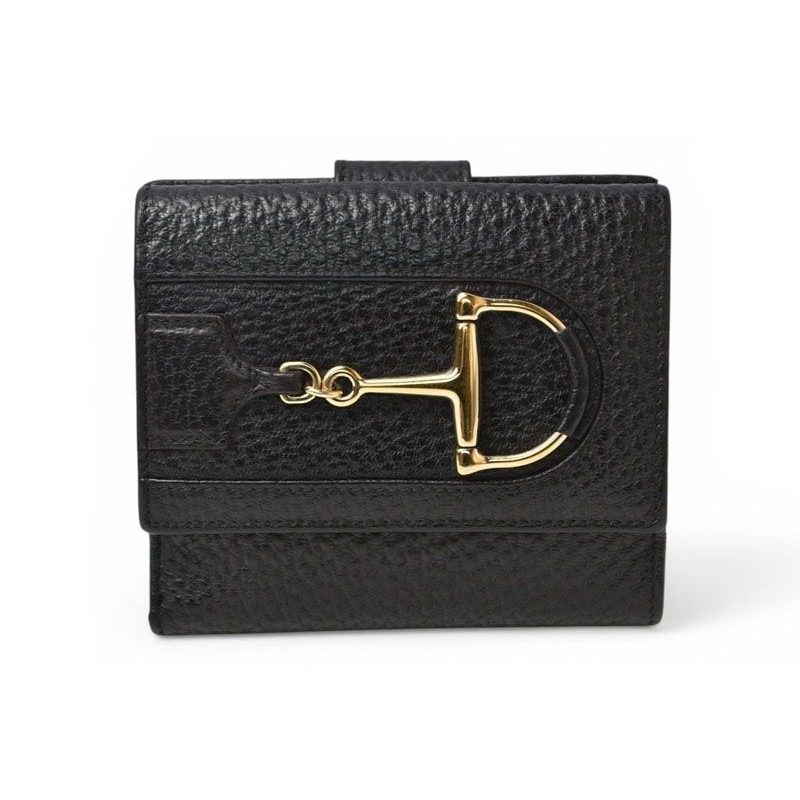 Gucci Wallet Trifold Horsebit Black Leather Compact