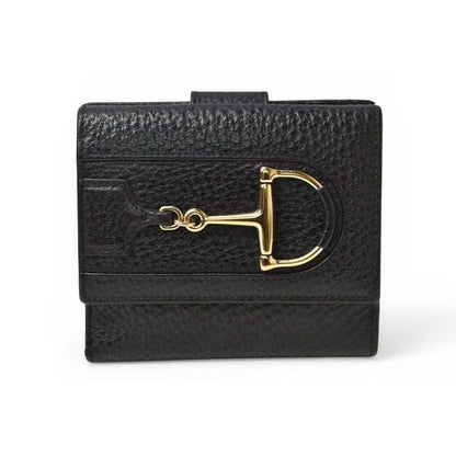 Gucci Wallet Trifold Horsebit Black Leather Compact