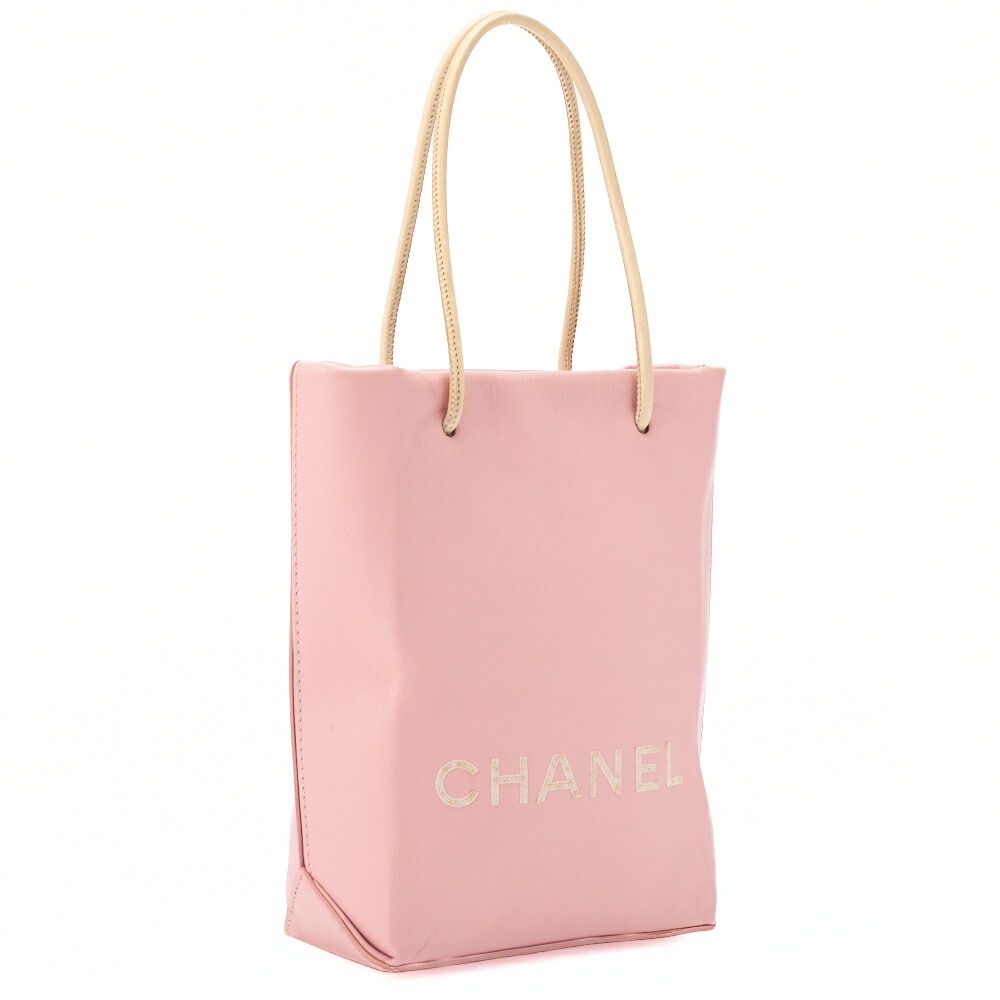 Chanel Mini Tote Bag Essential Logo Mark Lambskin Pink Silver Hardware Handbag