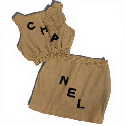 Chanel Runway Logo Crop Top Skirt 40 Beige — view 2