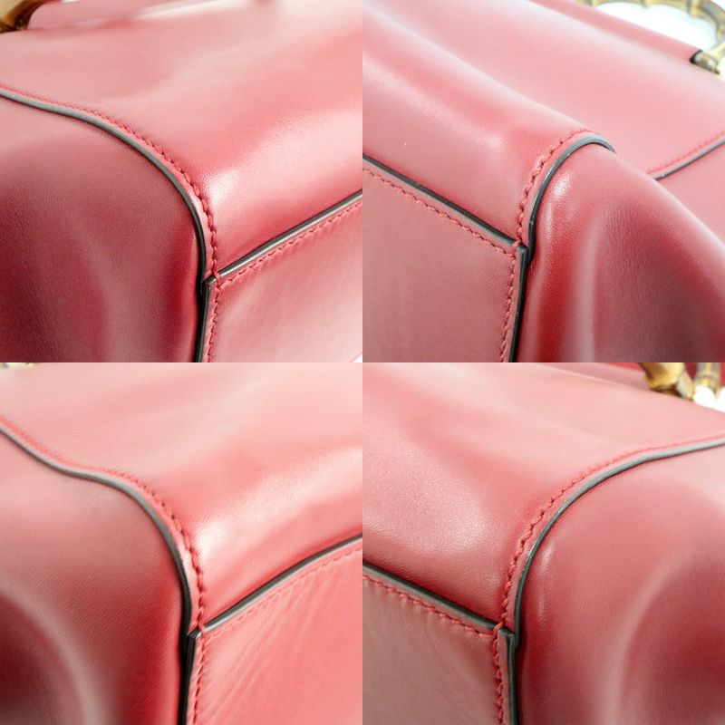 Gucci Bamboo Nimfair Small 2WAY Handbag 453767 Red Leather Shoulder