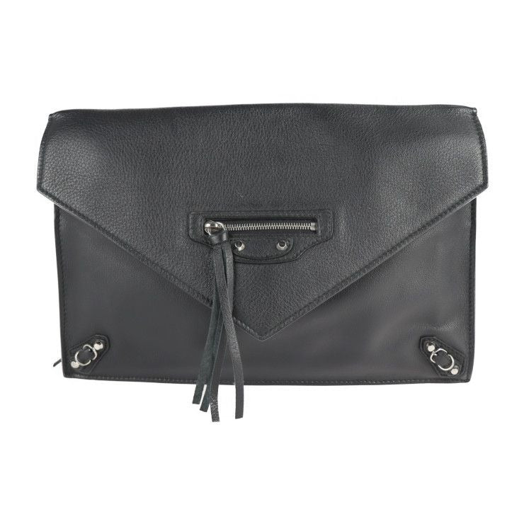 Balenciaga Paper Zip Around Sight Clutch Bag Calf Leather Black Second
