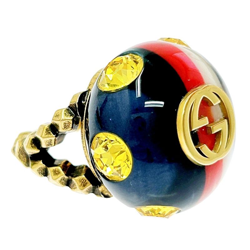 Gucci GP Rhinestone Vintage Web Ring Yellow 307431 Ring with Box