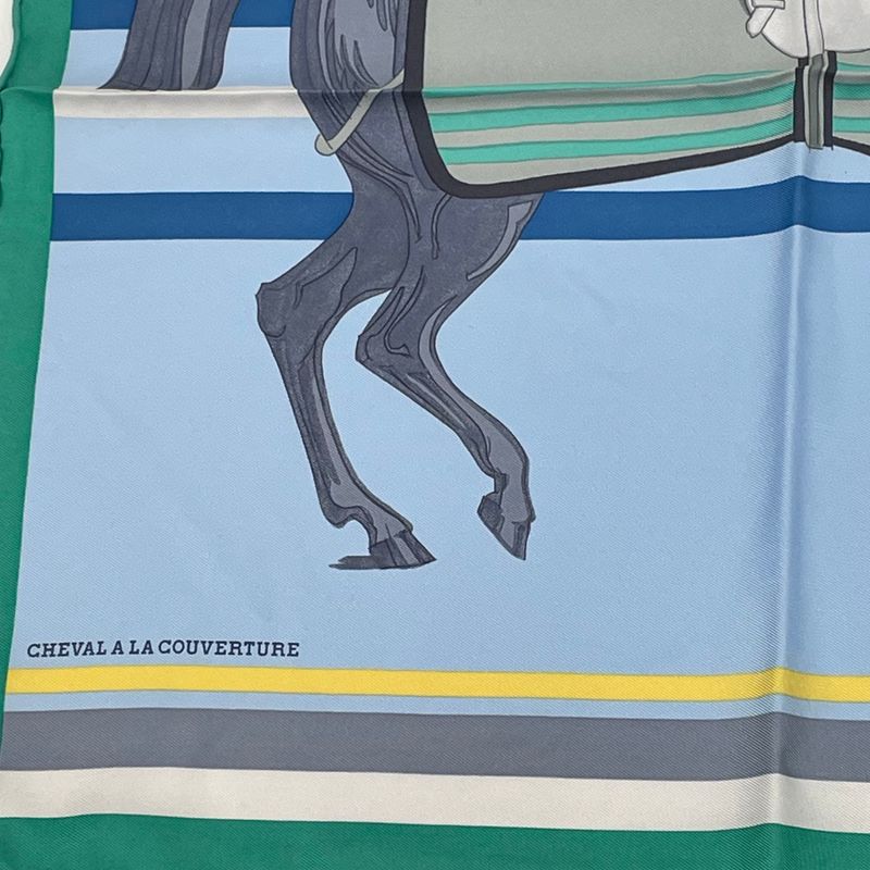 Hermes Scarf With Horsehair Cheval A La Couverture Silk Blue