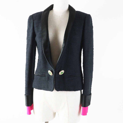 CHANEL 12A P43994 Silk Gripore Button Shawl Collar Single Color Tweed Jacket