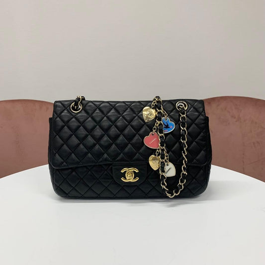 Chanel Coco Mark Quilted Lambskin Double Chain Shoulder Bag
