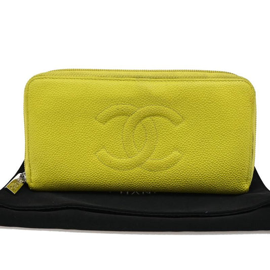 Chanel Long Wallet Round Zipper CC Caviar Skin Yellow 37ka813