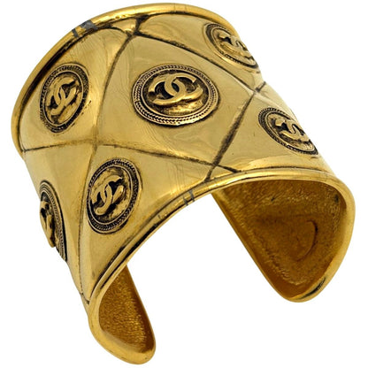 Chanel CC Logo Bangle Quilted Mark Bracelet Gold Plated