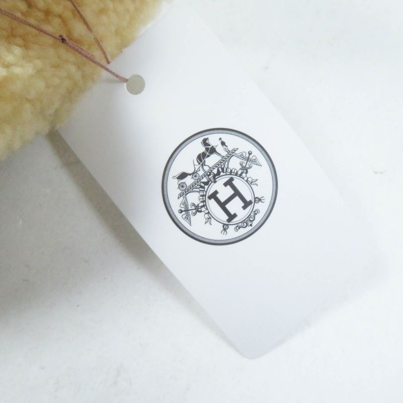 Hermes Fauve Mouton Bucket Hat/hat With Leather Patch Beige 57 Made In France