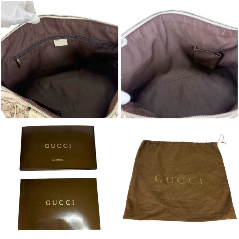 Gucci Tote Bag Brown Beige Ivory GG Canvas Sherry Line Ribbon