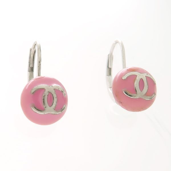 Chanel Earrings 03C Silver 925 Pink Coco Mark Mini Hook Ball SV Chanel