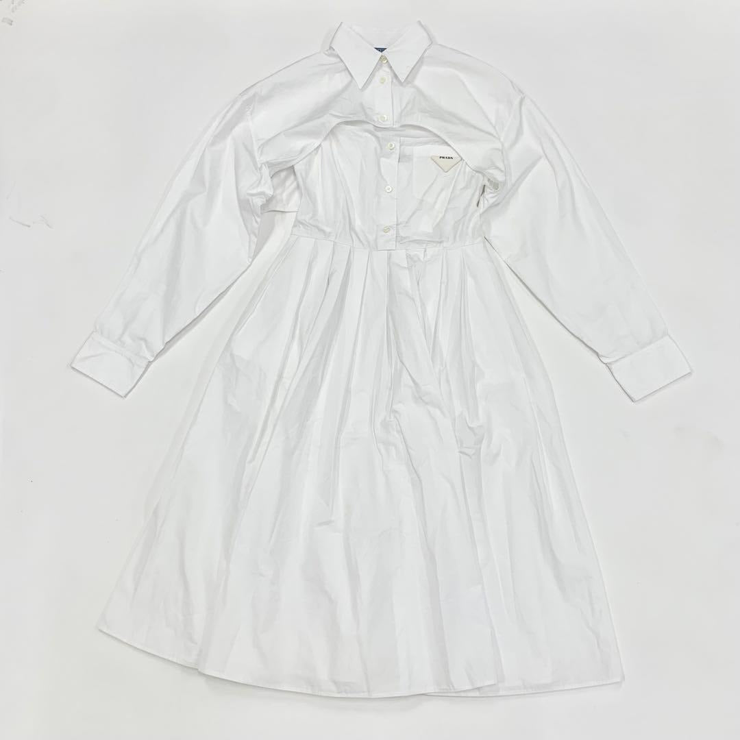 Prada Poplin Dress Cotton Triangle Logo White