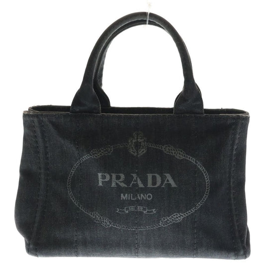 Prada Canapa Denim Tote Black Gold