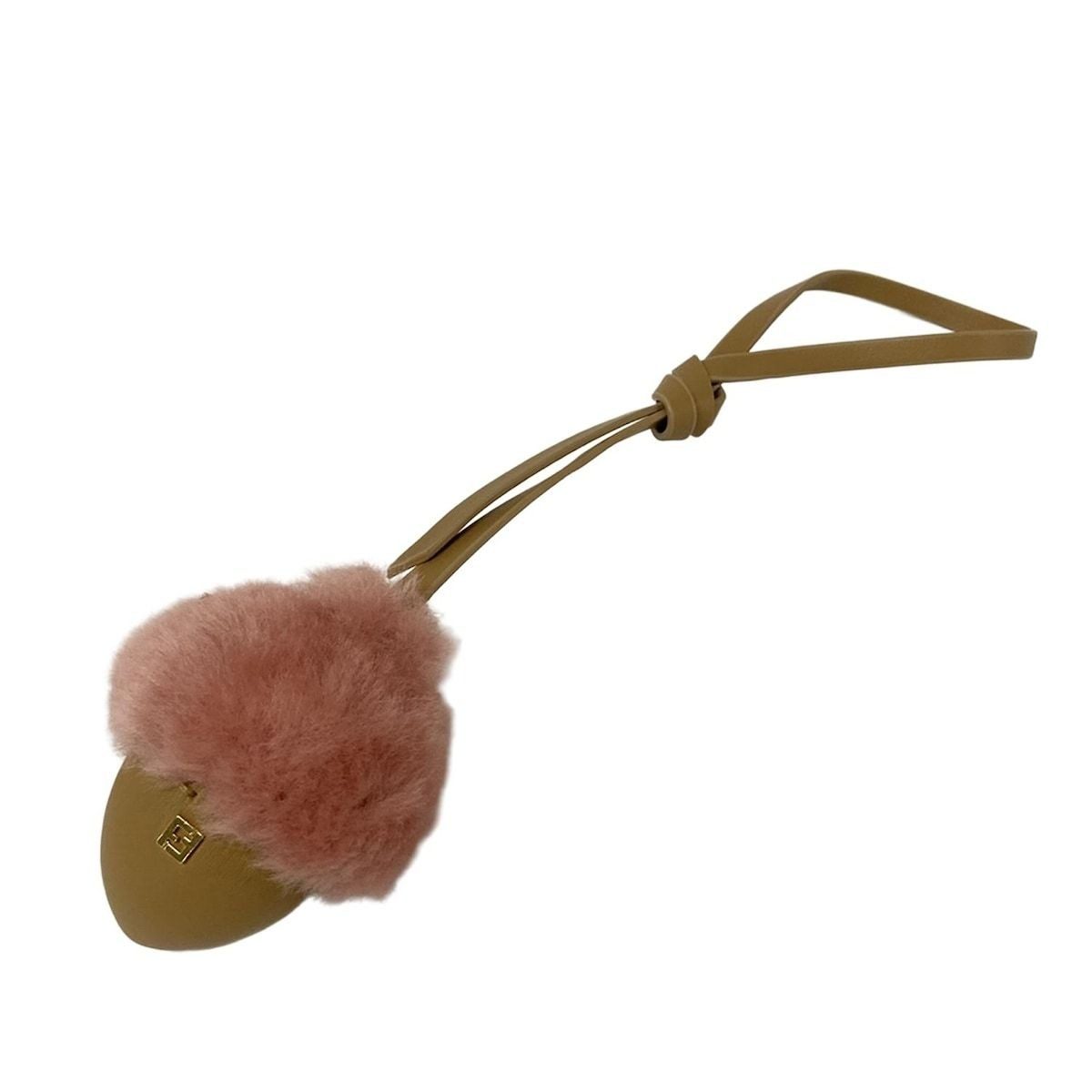 Fendi Key Holder Acorn Charm Beige Pink Leather