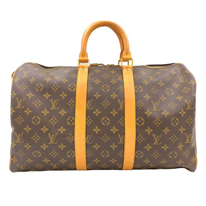 Louis Vuitton Keepall 45 Monogram Leather Brown Boston Bag Gold