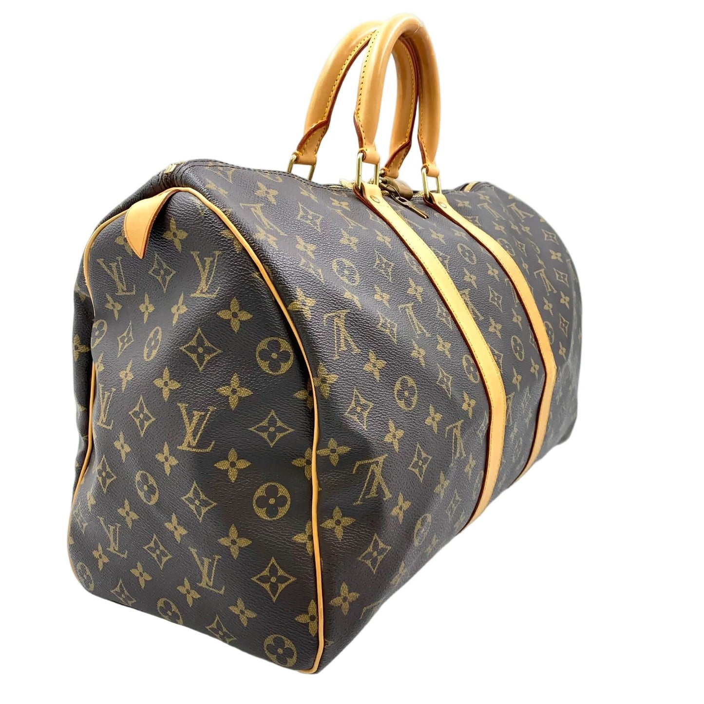 Louis Vuitton Keepall 45 Monogram Leather Brown Boston Bag Gold — view 2