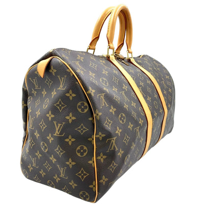 Louis Vuitton Keepall 45 Monogram Leather Brown Boston Bag Gold — view 2