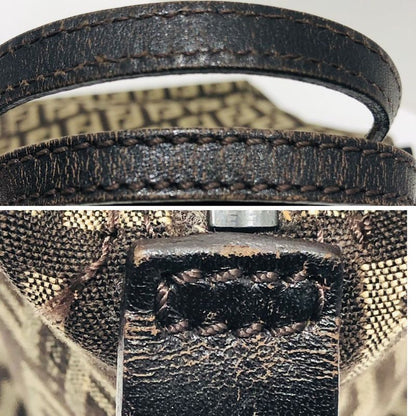 Fendi Mini Handbag 8bn105 Zucca Pattern Pouch Brown Canvas Xleather Ladies