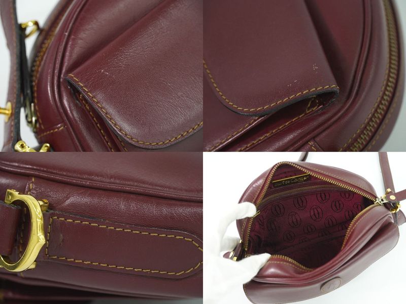 Authentic Cartier Must Line Shoulder Bag Pochette Leather Bordeaux Must Line