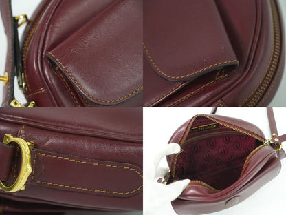 Authentic Cartier Must Line Shoulder Bag Pochette Leather Bordeaux Must Line