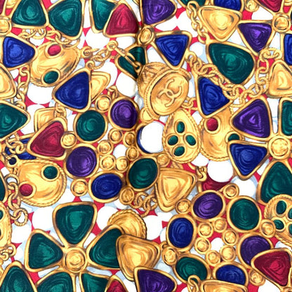 Chanel Silk Scarf Large Size Coco Mark Gripoa Jewelry Pattern Red And Multicolor