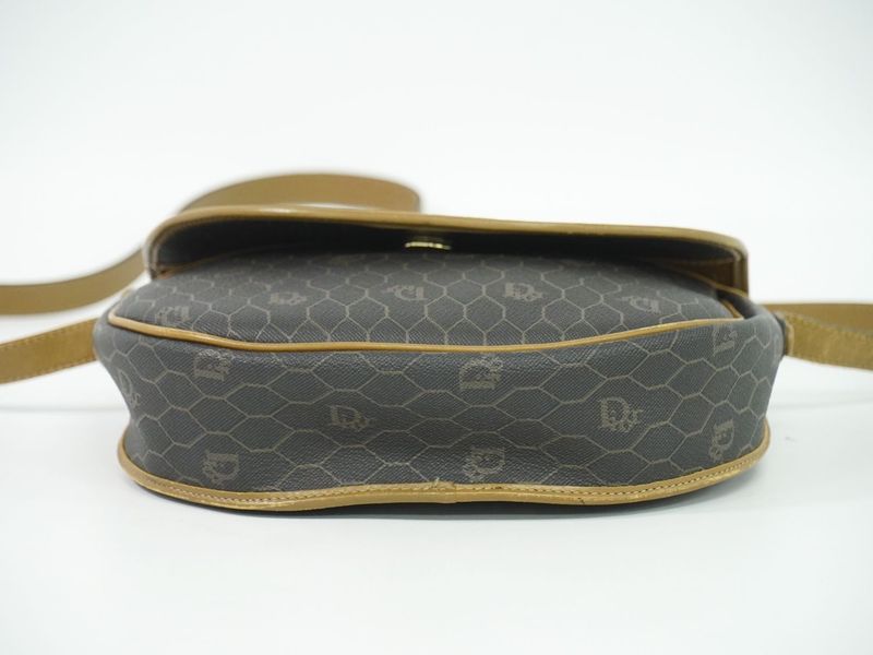 Authentic Christian DIOR Honeycomb Pattern Shoulder Bag Pochette PVC Black