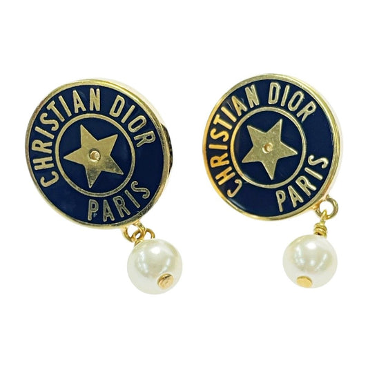 Christian Dior Earrings E1967 Gold Navy Plated Star Medallion