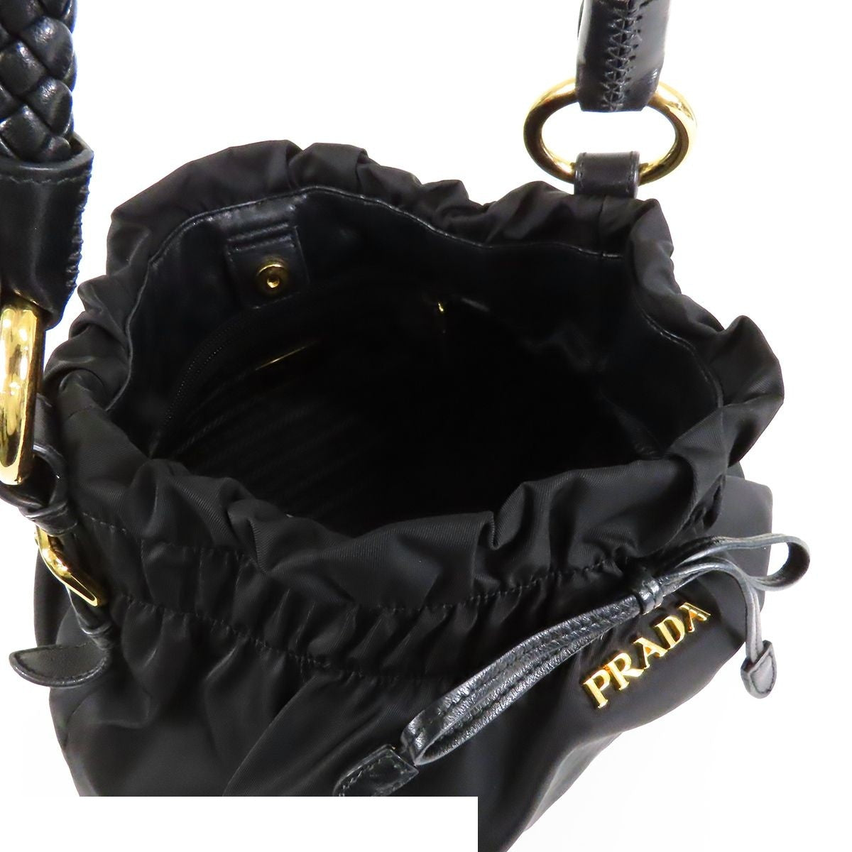 Prada Shoulder Bag Black Tessuto Leather Ribbon — view 5