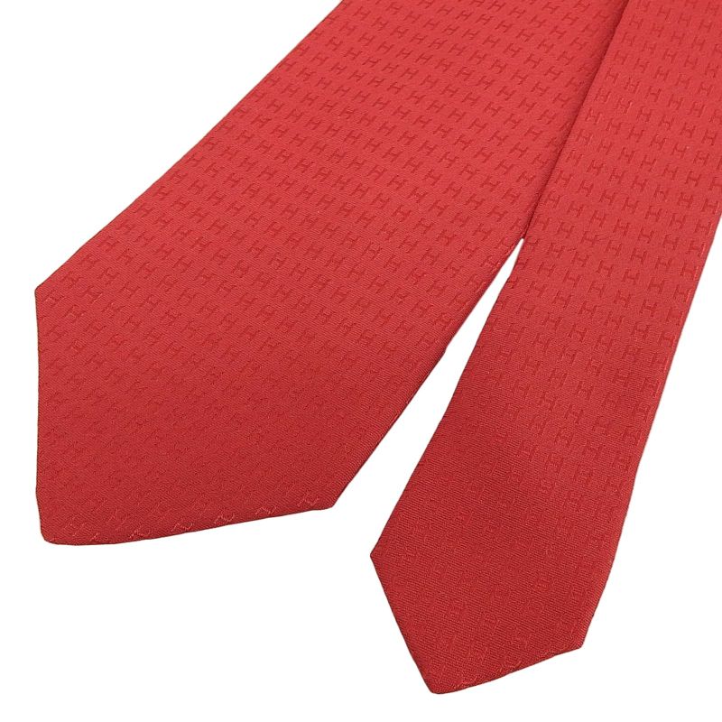 Hermes 038189t 100% Silk Rouge Clavat Fassone H Motif Tie With Box Made In