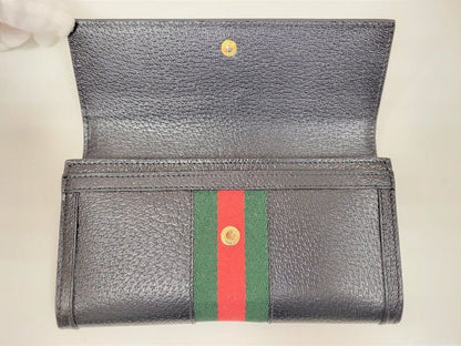 Gucci Bifold Long Wallet 719886 Off Dear Web Stripe Black Leather Accessories