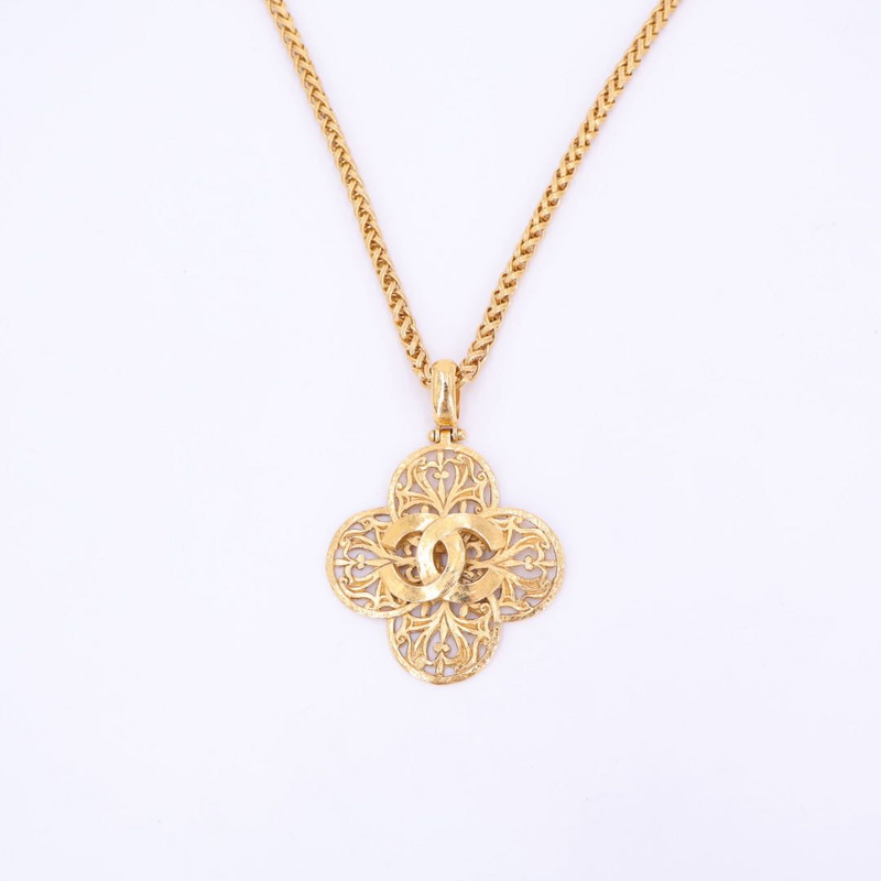 Chanel Chain Necklace Coco Mark Gold Accessory Vintage Flower Motif Ladies