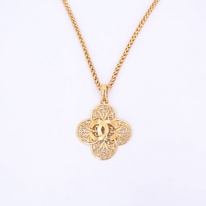Chanel Chain Necklace Coco Mark Gold Accessory Vintage Flower Motif Ladies