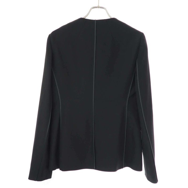 Fendi Leather Pockets Collarless Jacket Fj6359 N6f Black 44