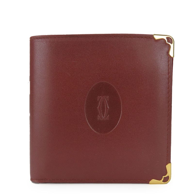 Cartier Bifold Wallet Mustline Calf Bordeaux Gold Hardware With Coin Purse For